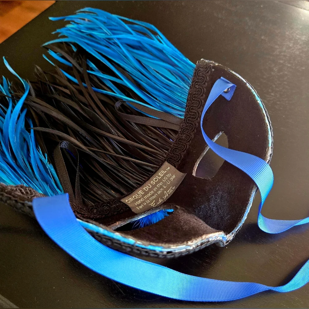 Blue and Black Feathered Masquerade Mask Cirque Du Soliel Erik Attia